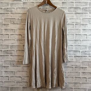 Women’s Old Navy tan/black vertical stripe long sleeve t-shirt dress Medium